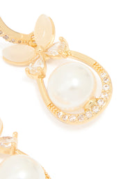 Gold Plated Cubic Zirconia Pearl Butterfly Oval Hook Earrings - link has visual effect only