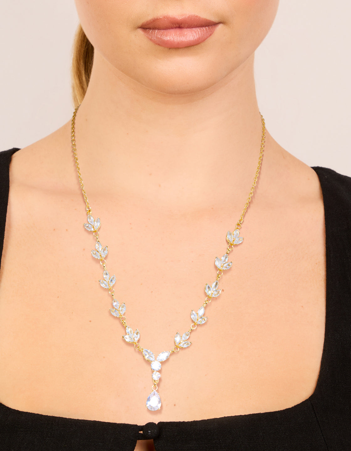 Gold Plated Cubic Zirconia Vine Drop Y-Necklace