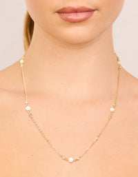 Gold Plated Cubic Zirconia & Freshwater Pearl Dainty Station Necklace - link has visual effect only