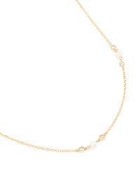 Gold Plated Cubic Zirconia & Freshwater Pearl Dainty Station Necklace - link has visual effect only