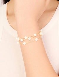 Gold Plated Pearl Layered Chain Bracelet - link has visual effect only