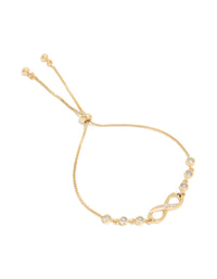 Featuring a infinity bracelet crafted from gold plated cubic zirconia with toggle closure front view - link has visual effect only