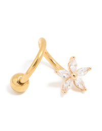 Gold Plated Surgical Steel Cubic Zirconia Flower Wrap Spiral Belly Bar - link has visual effect only