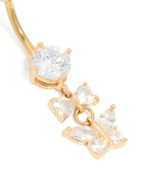 Gold Plated Surgical Steel Cubic Zirconia Bow & Butterfly Drop Belly Bar - link has visual effect only