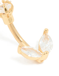 Gold Plated Surgical Steel Cubic Zirconia Leaf Bar Belly Bar - link has visual effect only
