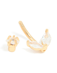 Gold Plated Surgical Steel Cubic Zirconia Leaf Bar Belly Bar - link has visual effect only