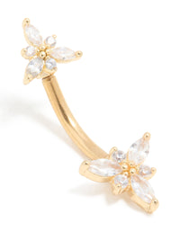 Gold Plated Titanium Diamante Double Dainty Flower Belly Bar - link has visual effect only