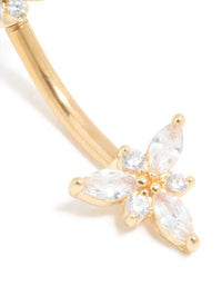 Gold Plated Titanium Diamante Double Dainty Flower Belly Bar - link has visual effect only