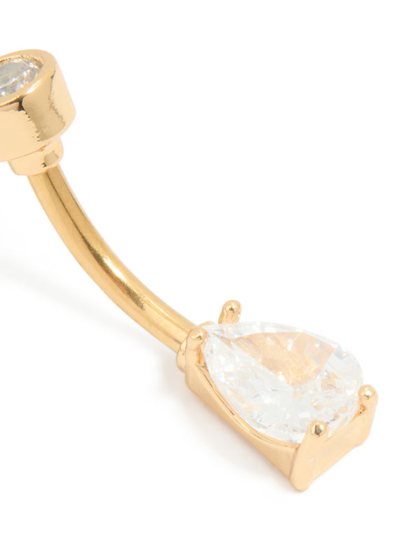 Gold Plated Titanium Cubic Zirconia Double Belly Bar