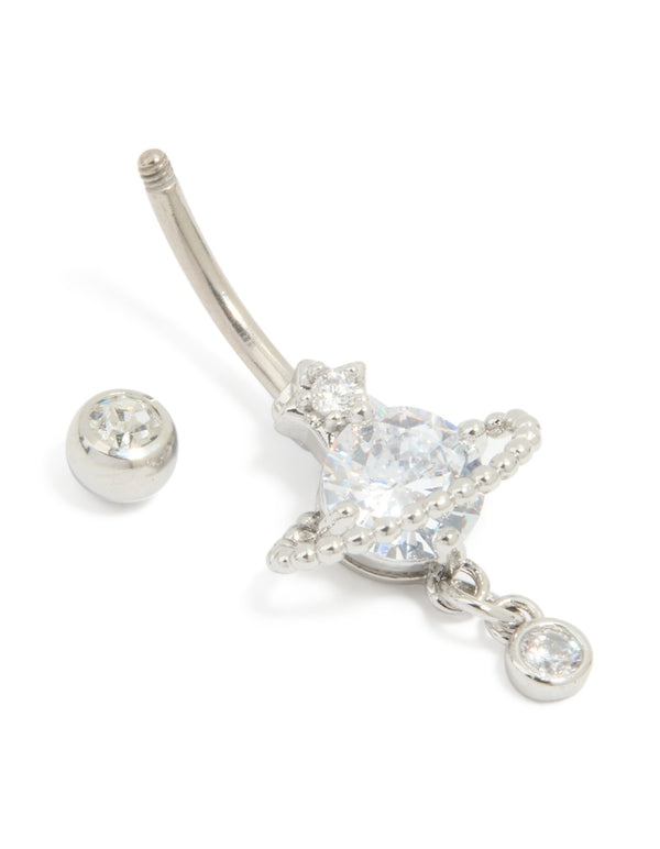 Titanium Cubic Zirconia Planet Belly Bar