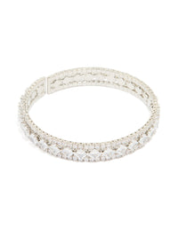 Silver Cubic Zirconia Circle Statement Wrist Cuff - link has visual effect only