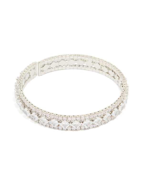 Silver Cubic Zirconia Circle Statement Wrist Cuff