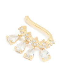 Gold Plated Cubic Zirconia Detailed Single Ear Cuff - link has visual effect only