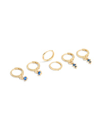 Gold Plated Dainty Blue Cubic Zirconia Hoop Earrings 3-Pack - link has visual effect only