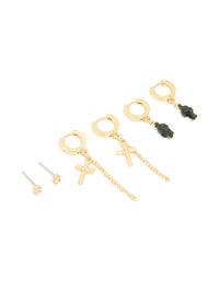 Gold Plated Black Skull & Cross Earrings 3-Pack - link has visual effect only