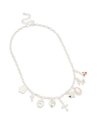 Silver Plated Multi Heart & Cross Charm Necklace - link has visual effect only