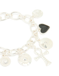 Silver Plated Chunky Cross & Black Charm Charm Bracelet - link has visual effect only