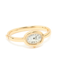Gold Oval Bangle Watch - link has visual effect only