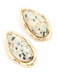 Gold Stone Oval Stud Earrings - link has visual effect only
