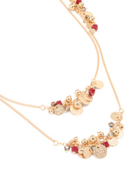 Gold Red Beaded & Coin Layered Necklace - link has visual effect only