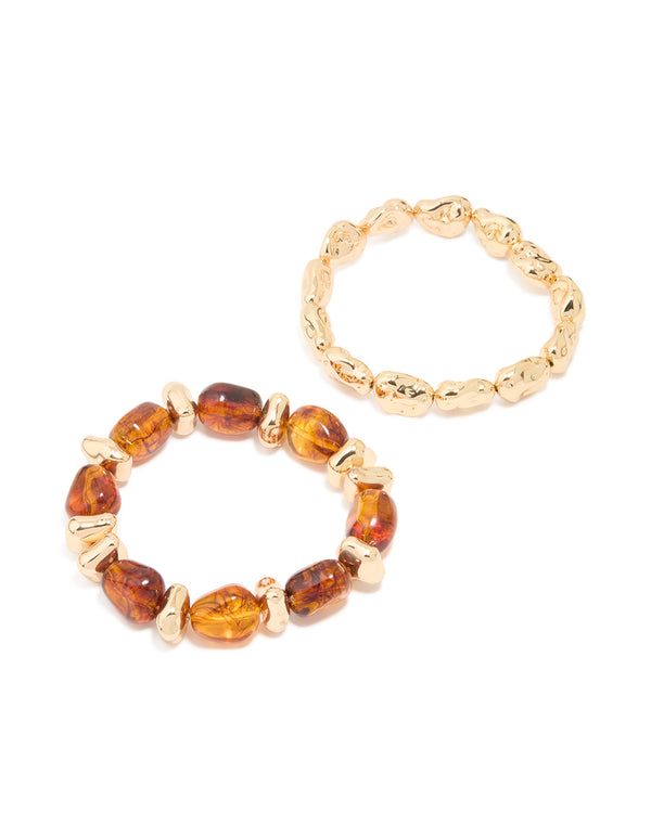 Gold Mixed Beaded Stretch Bracelets 2-Pack