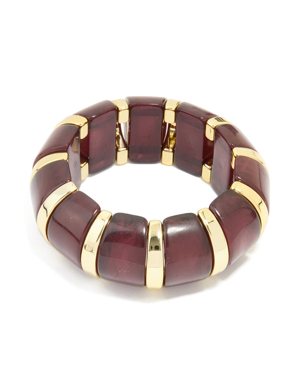 Gold Dark Red Acrylic Bangle