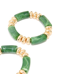 Green Marble Beaded Stretch Bracelets 2-Pack - link has visual effect only
