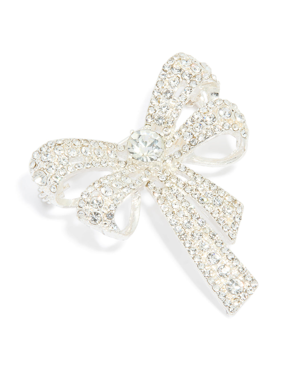 Silver Diamante Bow Brooch