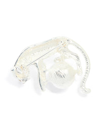 Silver Diamante Jaguar & Pearl Brooch - link has visual effect only