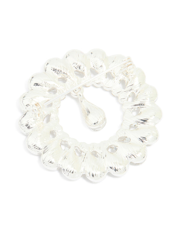 Silver Circular Diamante Drop Brooch