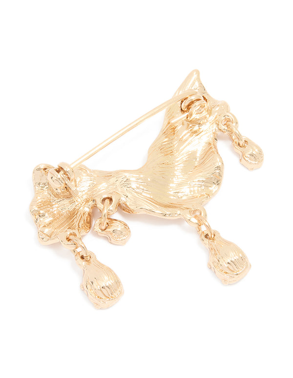 Gold Diamante Drop Molten Brooch