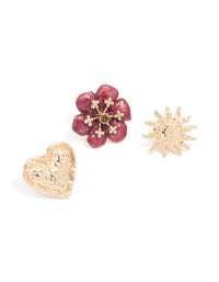 Gold Textured Heart & Flower Brooches 3-Pack - link has visual effect only