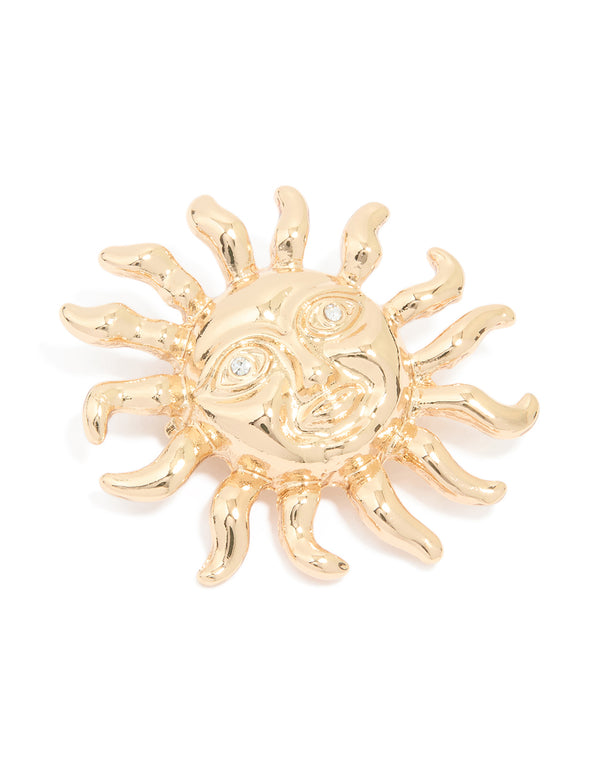 Gold Diamante Sun Brooch