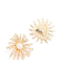 Gold Heart & Flower Brooches 2-Pack - link has visual effect only