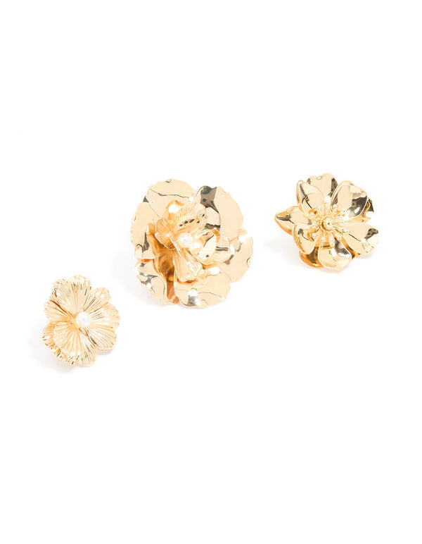 Gold Floral Brooches 3-Pack