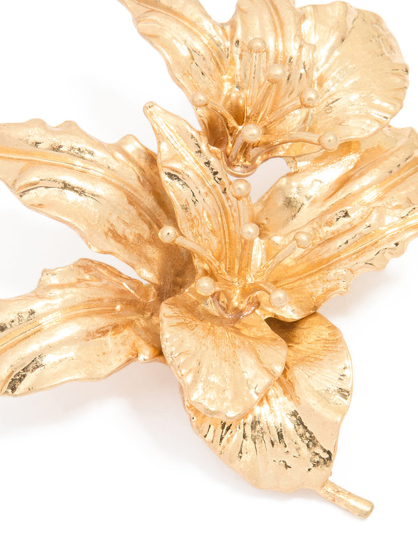 Gold Tropical Floral Brooch