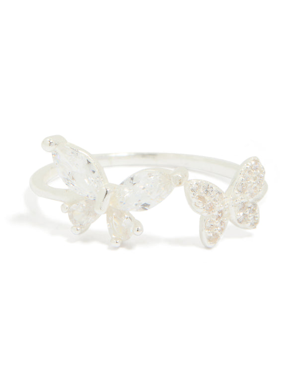 Sterling Silver Cubic Zirconia Adjustable Butterfly Ring