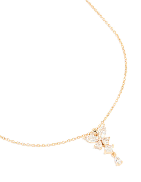 Gold Diamante Butterfly Drop Necklace