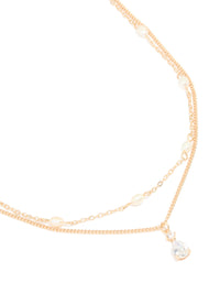 Gold Plated Freshwater Pearl & Diamante Layered Necklace - link has visual effect only