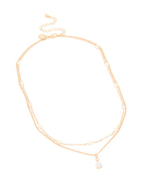 Gold Plated Freshwater Pearl & Diamante Layered Necklace - link has visual effect only