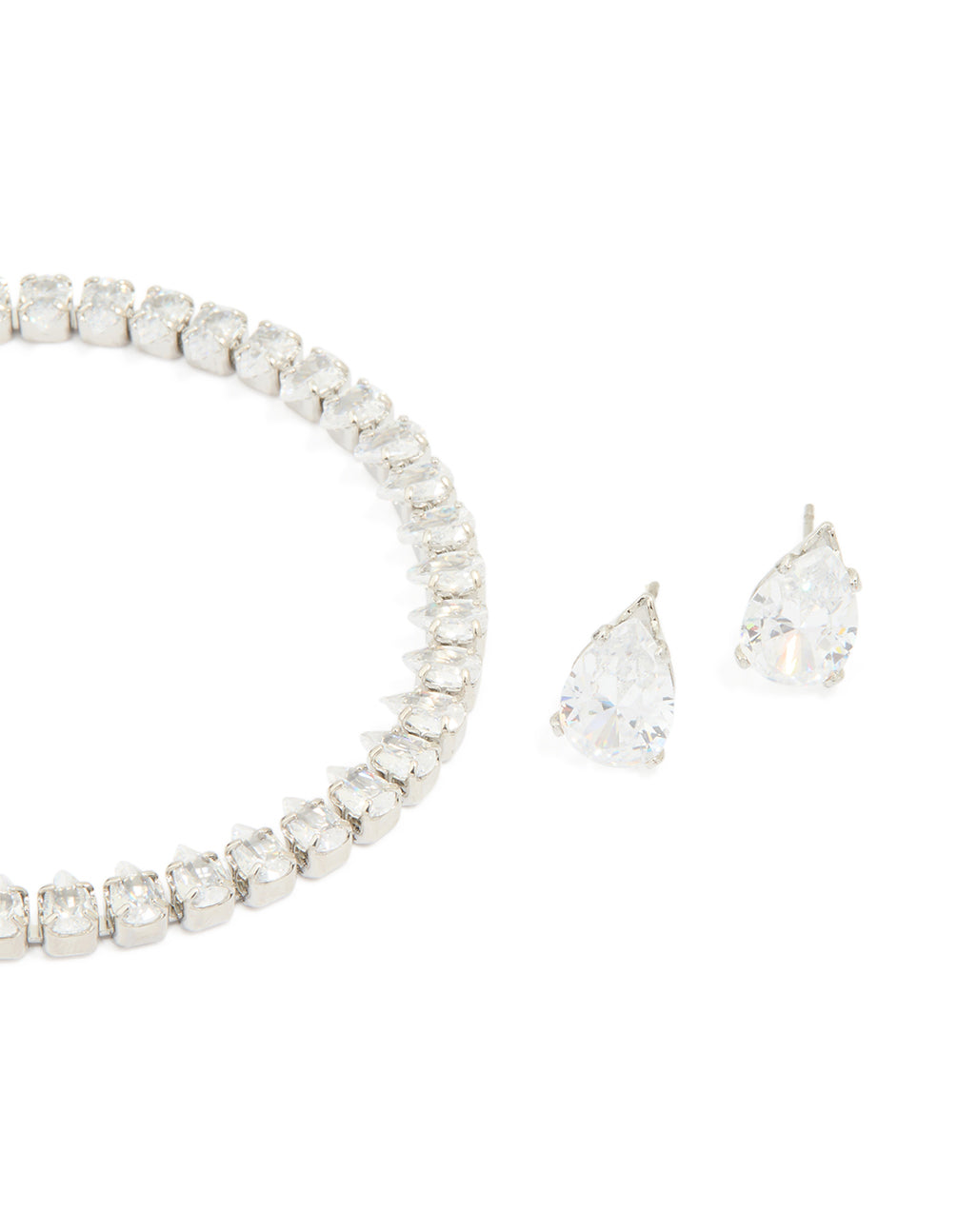Silver Cubic Zirconia Earrings & Tennis Bracelet Set