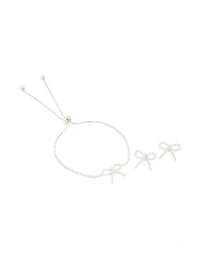 Silver Diamante Bow Toggle Bracelet & Earrings Set - link has visual effect only
