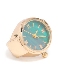 Gold Statement Blue Watch Ring - link has visual effect only