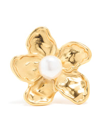 Waterproof Gold Plated Stainless Steel Large Flower Pearl Ring - link has visual effect only