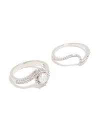 Silver Cubic Zirconia Puzzle Stacking Rings 2-Pack - link has visual effect only