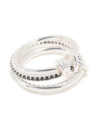 Silver Plated Black Cubic Zirconia Stacked Rondell Ring - link has visual effect only