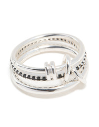 Silver Plated Black Cubic Zirconia Stacked Rondell Ring - link has visual effect only