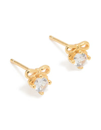 Gold Plated Sterling Silver Cubic Zirconia Bow Stud Earrings - link has visual effect only