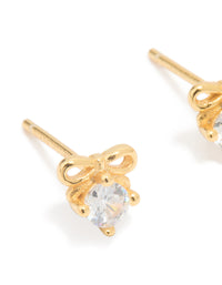 Gold Plated Sterling Silver Cubic Zirconia Bow Stud Earrings - link has visual effect only