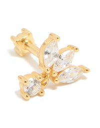Gold Plated Sterling Silver Cubic Zirconia Fan Marquise Single Flat Back Stud - link has visual effect only